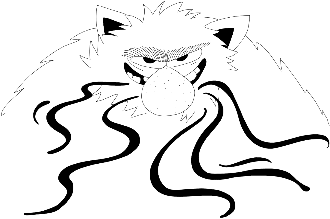 Trollet, men denne gangen ondt. Svart ondskap strømmer ut av munnen.