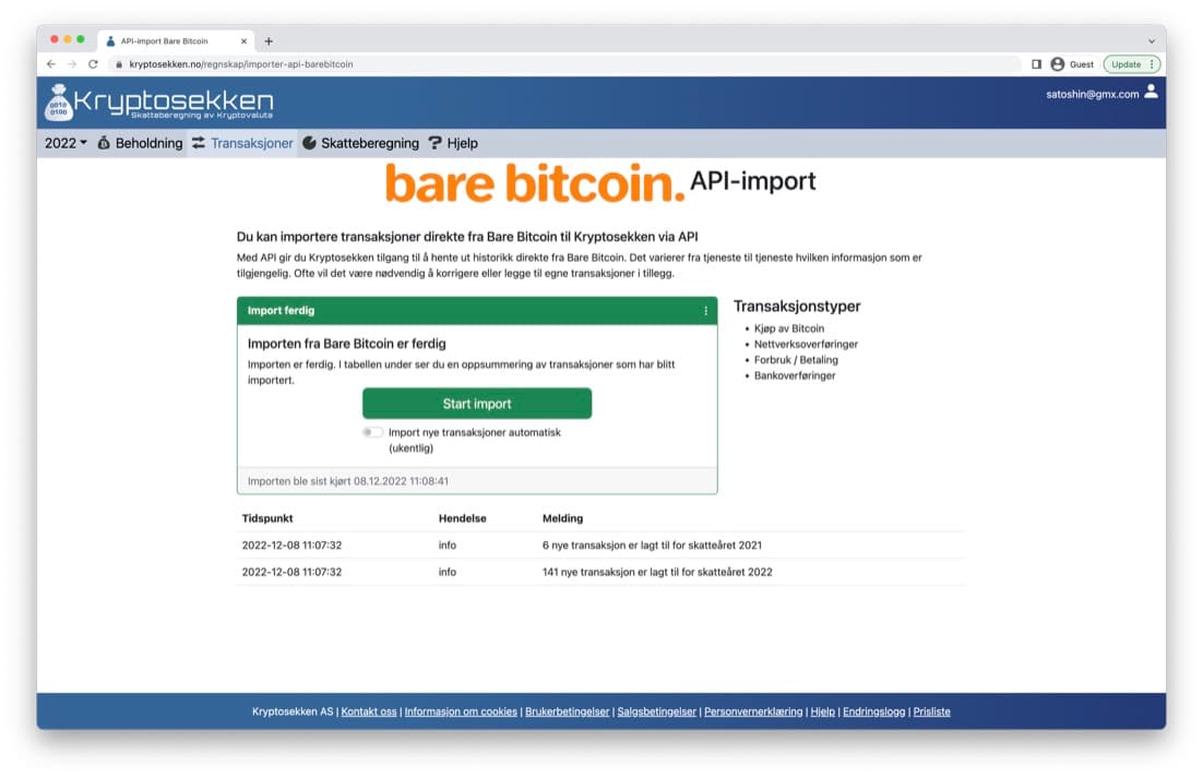 Import av bb-transaksjoner i Kryptosekken