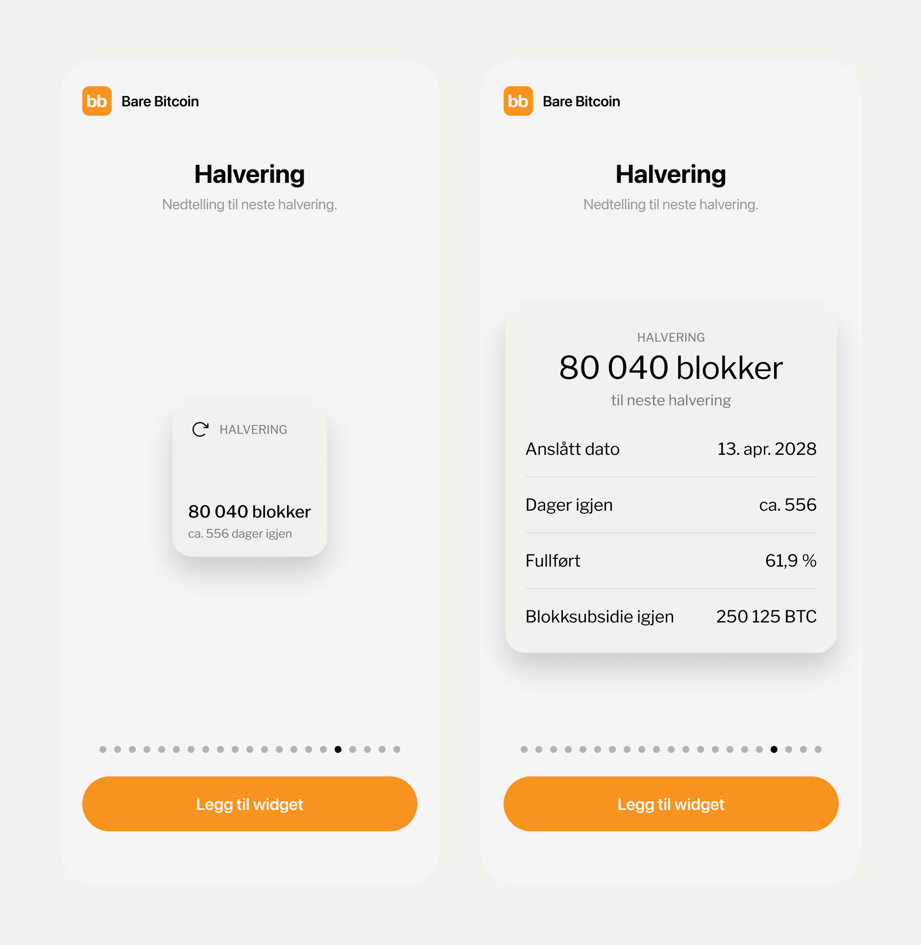 Widget med nedtelling til neste bitcoin-halvering