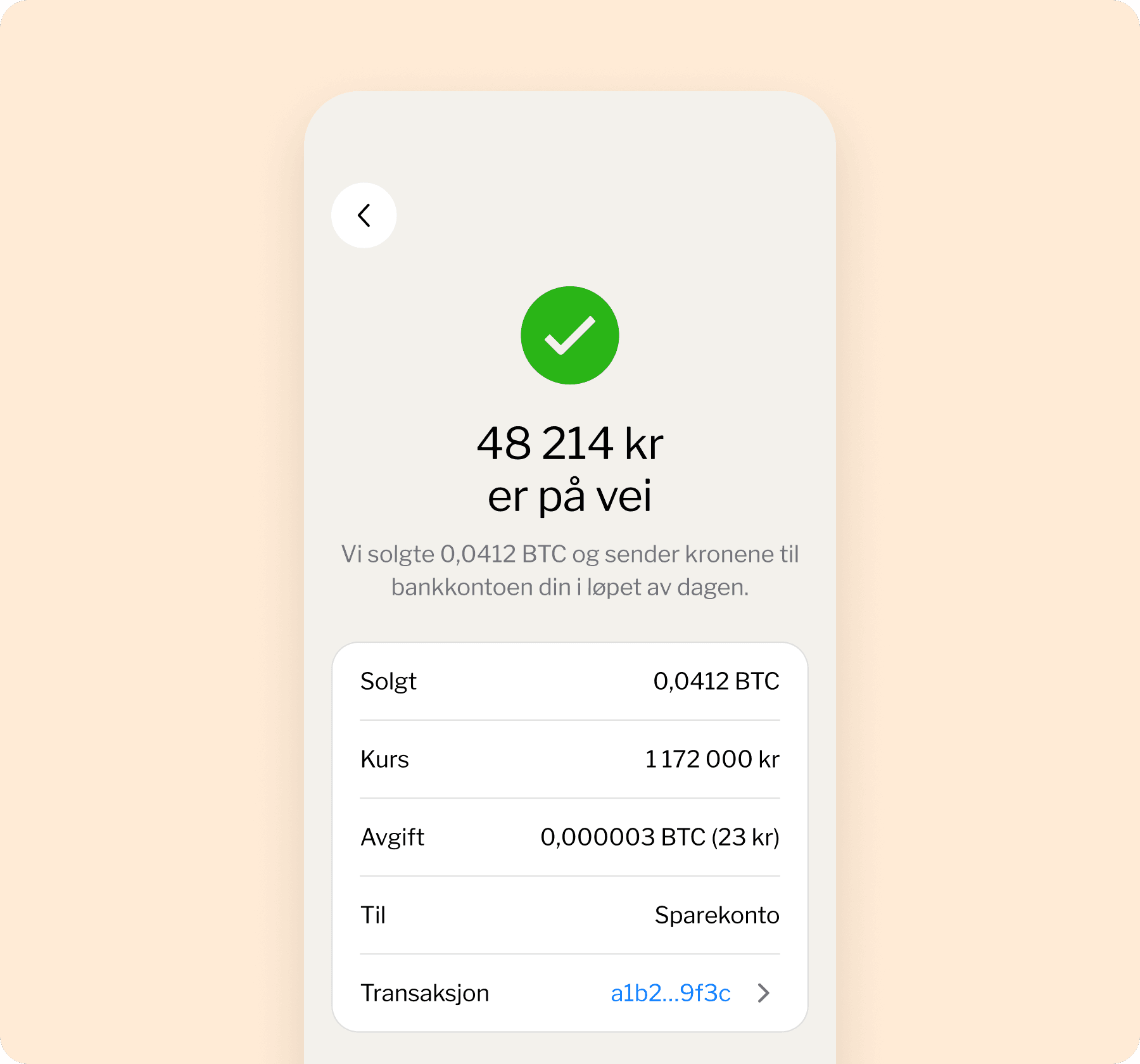 Et fullført autosalg fra lommebok i bb-appen