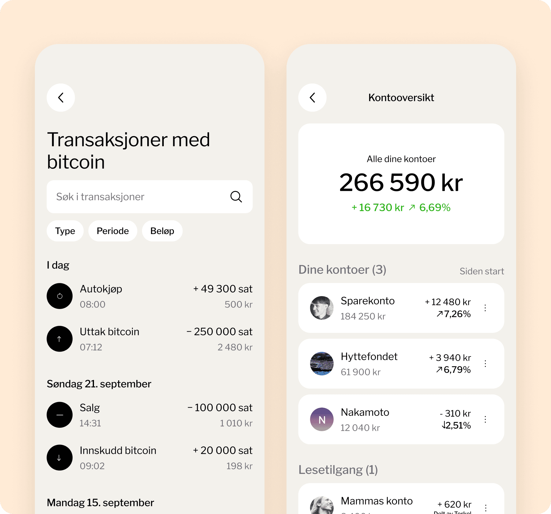 Søk i transaksjoner og kontoer med egne bilder i bb-appen
