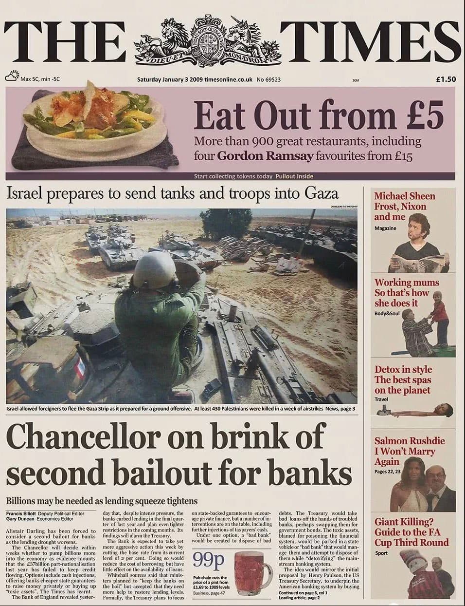 Den ikoniske forsiden av The Times i 2009